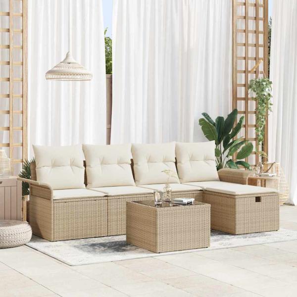 ARDEBO.de - 6-teiliges Garten-Sofa-Set mit beigen Kissen aus Poly Rattan