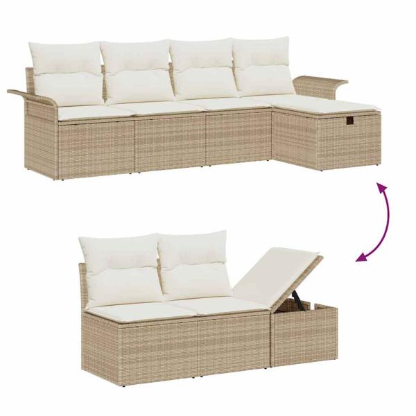 6-teiliges Garten-Sofa-Set mit beigen Kissen aus Poly Rattan