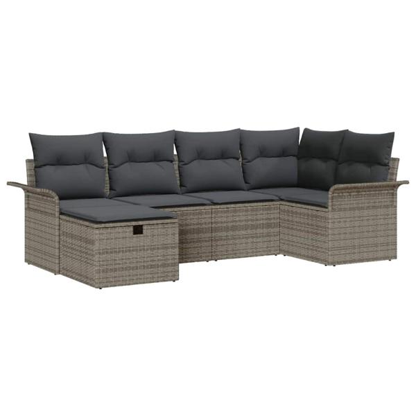 6-teiliges Garten Sofa Set mit Kissen Grau Poly Rattan