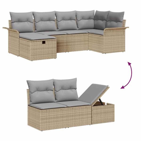 6-teiliges Garten-Sofa-Set mit Kissen Beiges Poly-Rattan