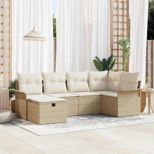 ARDEBO.de - 6-teiliges Garten Sofa Set mit Kissen Beige Poly Rattan