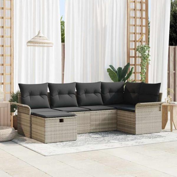 ARDEBO.de - 6 Teiliges Garten Sofa Set mit Kissen Helles Grau Poly Rattan