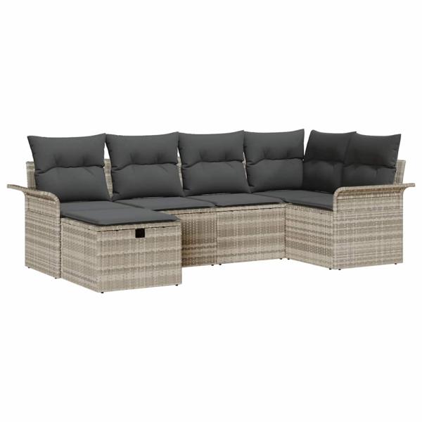 6 Teiliges Garten Sofa Set mit Kissen Helles Grau Poly Rattan