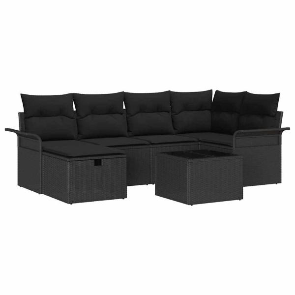 ARDEBO.de - 7-teiliges Garten Sofa Set mit Kissen Schwarz Poly-Rattan