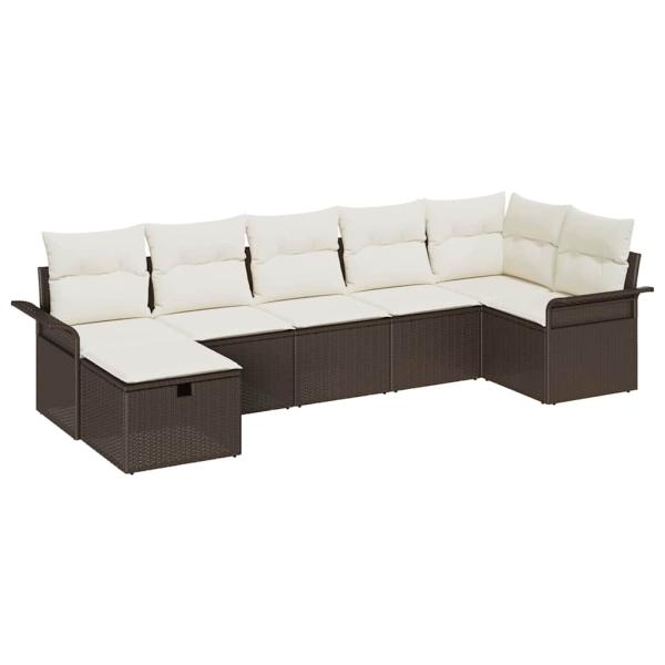 7-teiliges Garten-Sofa-Set mit Kissen Braun Poly Rattan