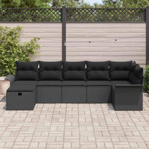 ARDEBO.de - 7-teiliges Garten-Sofa-Set mit Kissen Schwarz Poly Rattan