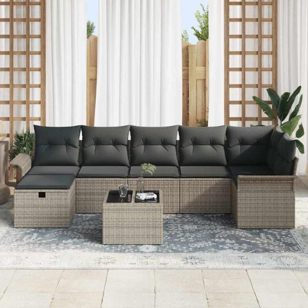 ARDEBO.de - 8-teiliges Garten Sofaset mit Kissen Grau Poly-Rattan