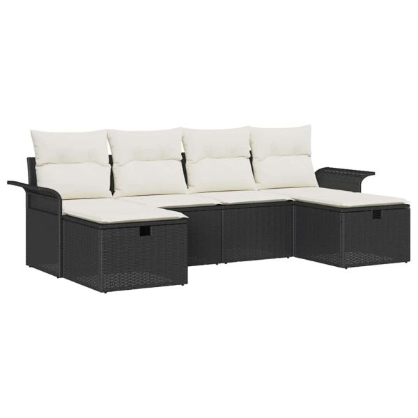 6-teiliges Garten-Sofa-Set mit Kissen Schwarzes Poly-Rattan