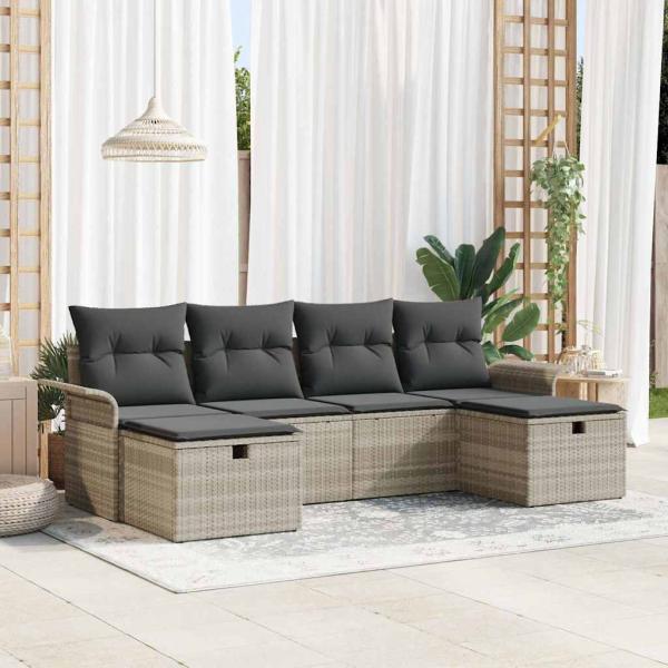 ARDEBO.de - 6-teiliges Garten Sofa Set mit Kissen Hellgrau Poly Rattan