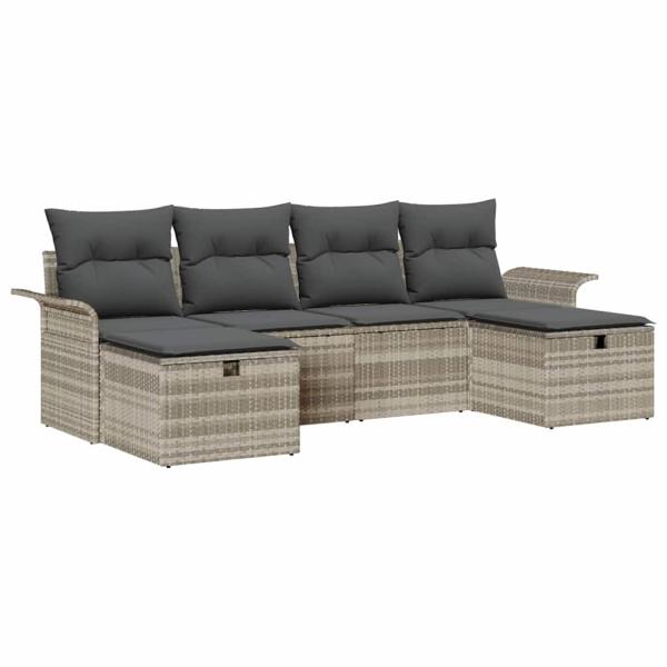 6-teiliges Garten Sofa Set mit Kissen Hellgrau Poly Rattan