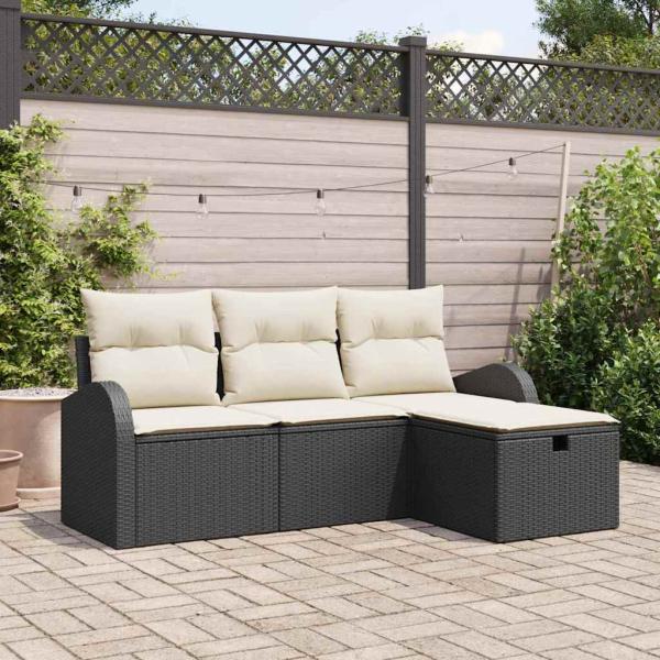 ARDEBO.de - 4-teiliges Garten Sofa Set mit Kissen Schwarz Poly Rattan