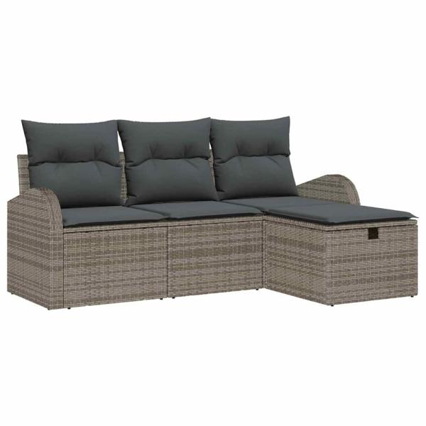 4-teiliges Garten Sofa Set mit Kissen Grau Poly Rattan