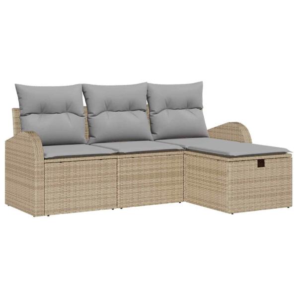 4-teiliges Garten-Sofa-Set mit Kissen Beige Poly Rattan