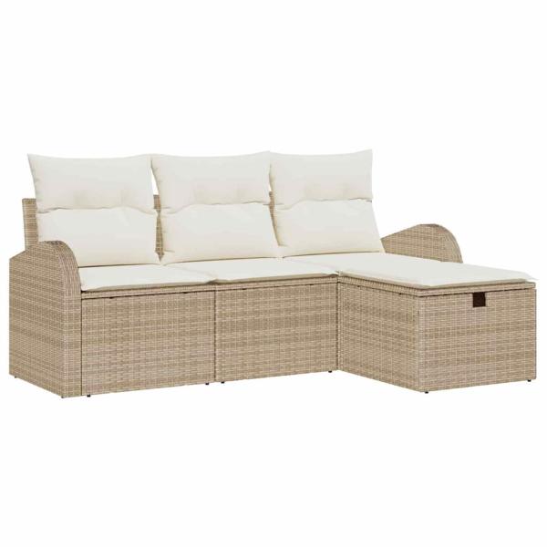 4-teiliges Garten-Sofa mit Kissen Beige Poly-Rattan