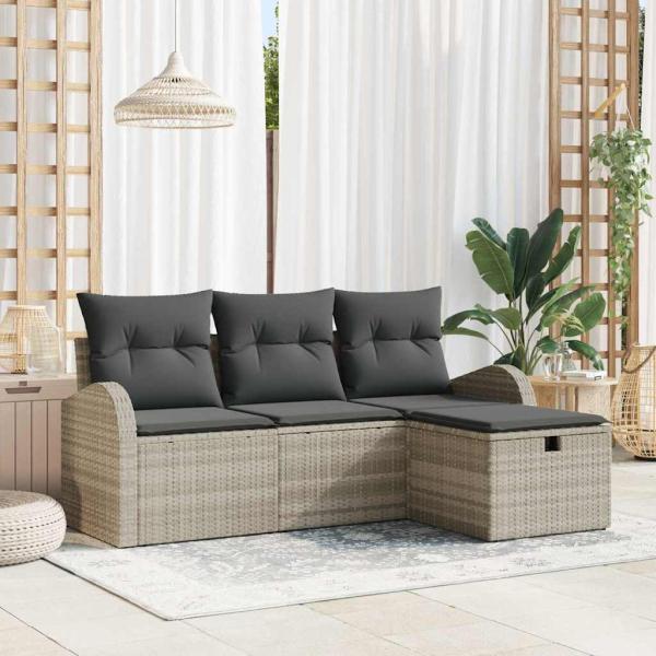 ARDEBO.de - 4-teiliges Garten Sofa Set mit Kissen Hellgrau Poly Rattan