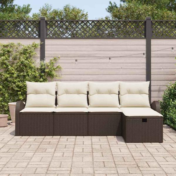 5-teiliges Garten Sofa Set mit Kissen Braun Poly Rattan