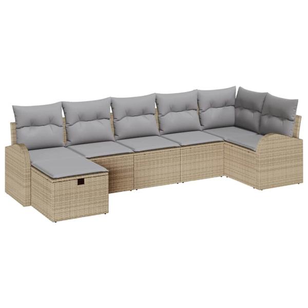 7-teiliges Garten-Sofa-Set mit Kissen Beige Poly Rattan