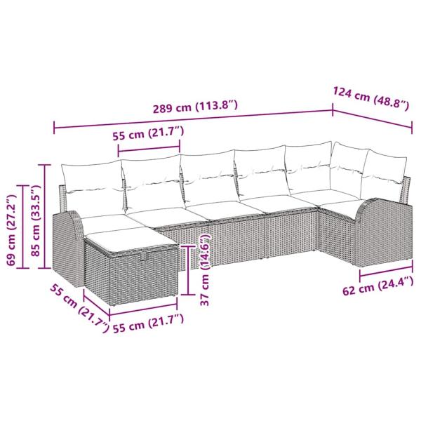 7-teiliges Garten-Sofa-Set mit Kissen Beige Poly Rattan