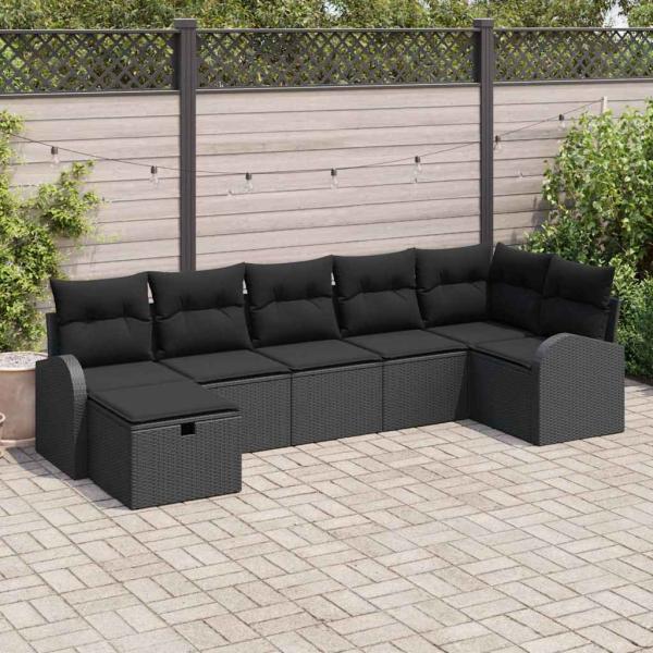 ARDEBO.de - Sofa Set 7 Stk. Schwarz Poly-Rattan