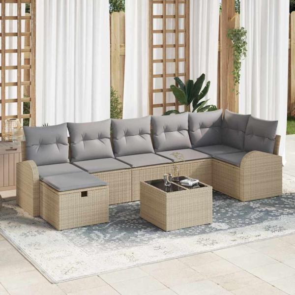 ARDEBO.de - 8-teiliges Garten-Sofa-Set mit Kissen Beige Poly-Rattan