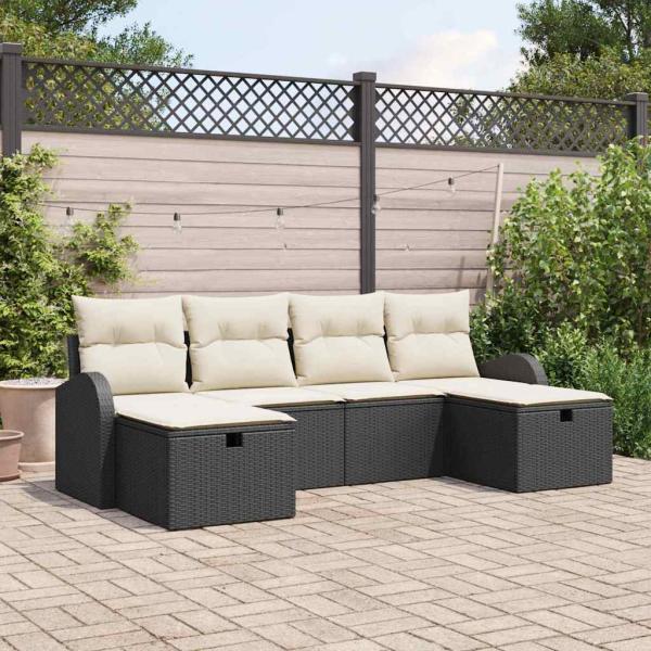 ARDEBO.de - 6-teiliges Garten Sofa Set mit Kissen Schwarz Poly-Rattan