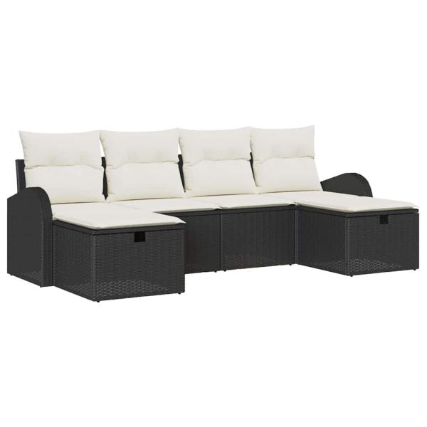 6-teiliges Garten Sofa Set mit Kissen Schwarz Poly-Rattan