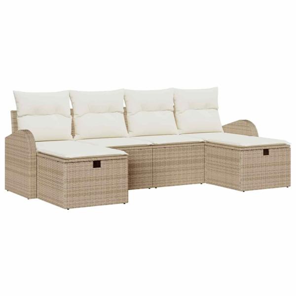6-teiliges Garten Sofa Set mit Kissen Beige Poly Rattan