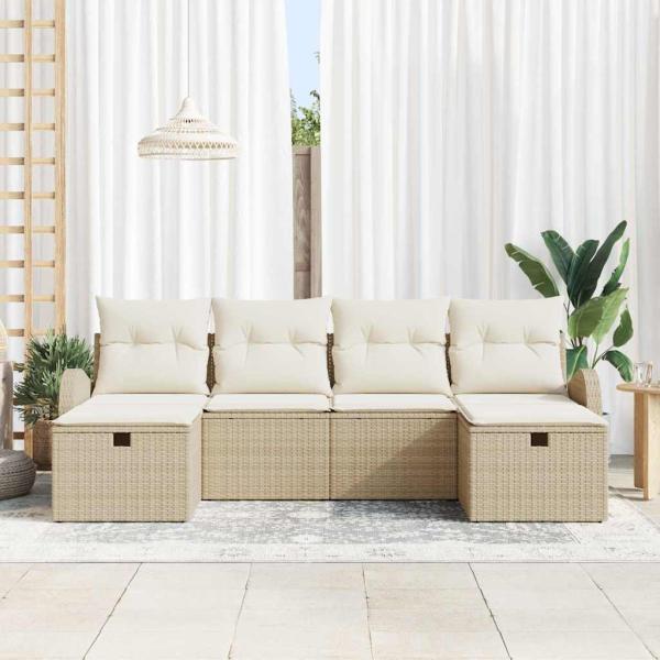 6-teiliges Garten Sofa Set mit Kissen Beige Poly Rattan