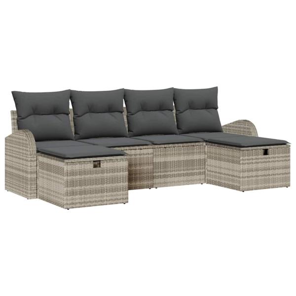 6-teiliges Garten Sofa Set mit Kissen Hellgrau Poly Rattan