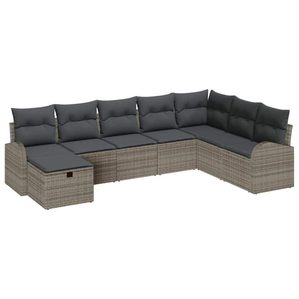 8-teiliges Garten Sofa Set mit Kissen Grau Poly Rattan