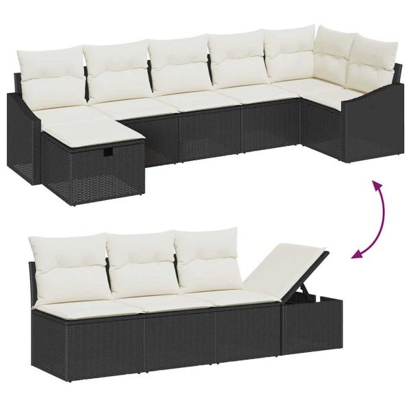 7-teiliges Garten-Sofa-Set mit Kissen Schwarz Poly Rattan