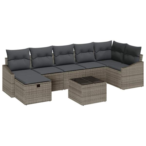 8-teiliges Garten-Sofa-Set mit Kissen Grau Poly-Rattan