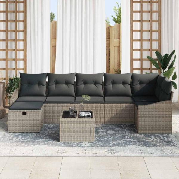 8-teiliges Garten-Sofa-Set mit Kissen Grau Poly-Rattan