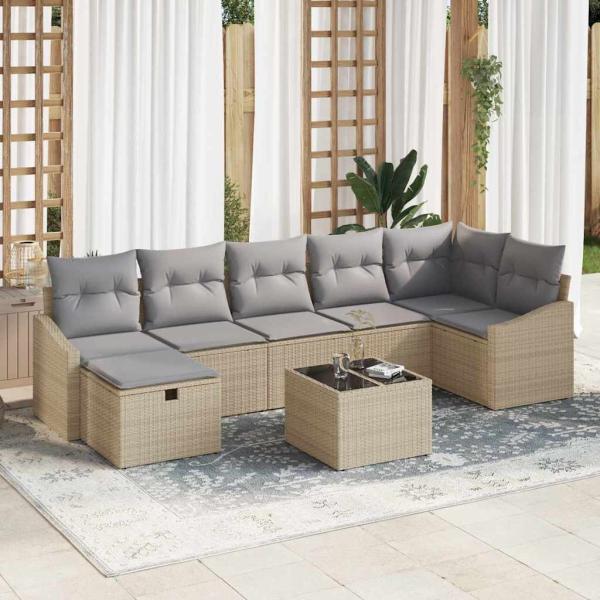 ARDEBO.de - 8-teiliges Garten-Sofa-Set mit Kissen Beige Poly Rattan