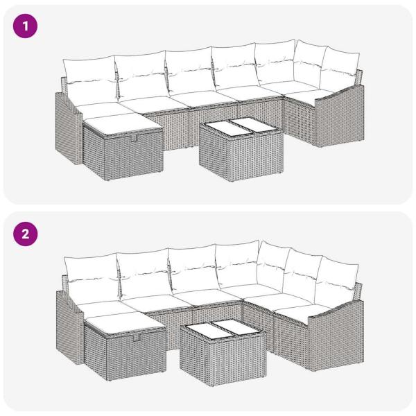 8-teiliges Garten-Sofa-Set mit Kissen Beige Poly Rattan