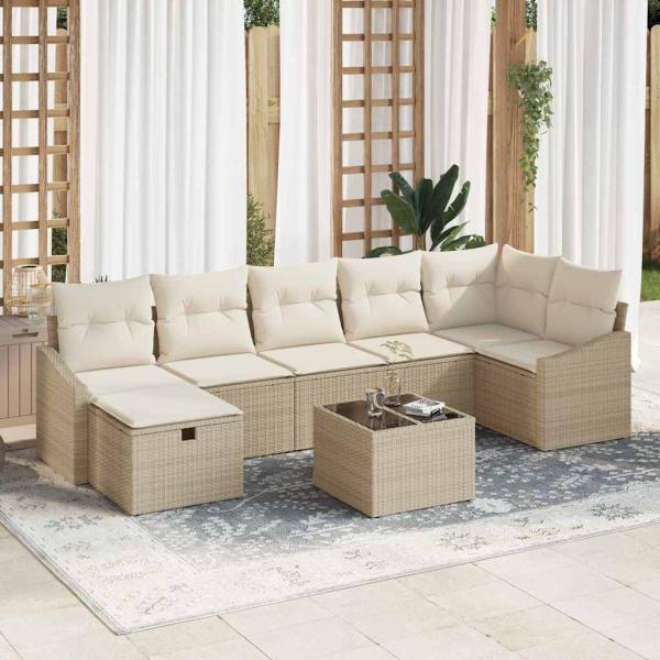ARDEBO.de - 8-teiliges Garten-Sofa-Set mit Kissen Beige Poly-Rattan