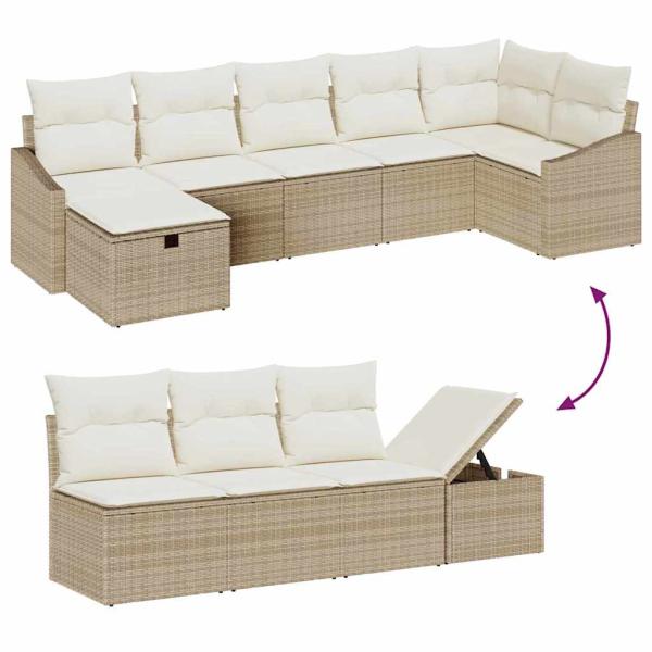 8-teiliges Garten-Sofa-Set mit Kissen Beige Poly-Rattan