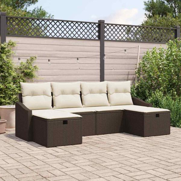 ARDEBO.de - 6-teiliges Garten-Sofa-Set mit Kissen Braun Poly-Rattan