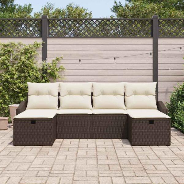 6-teiliges Garten-Sofa-Set mit Kissen Braun Poly-Rattan