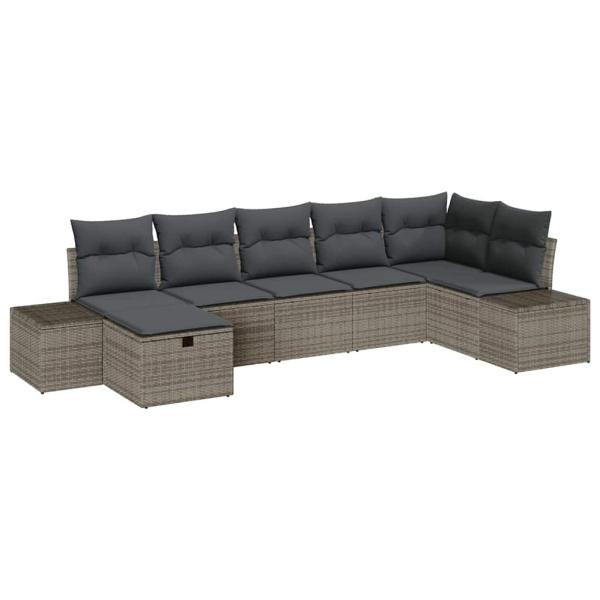 7-teiliges Garten-Sofa-Set mit Kissen Grau Poly Rattan