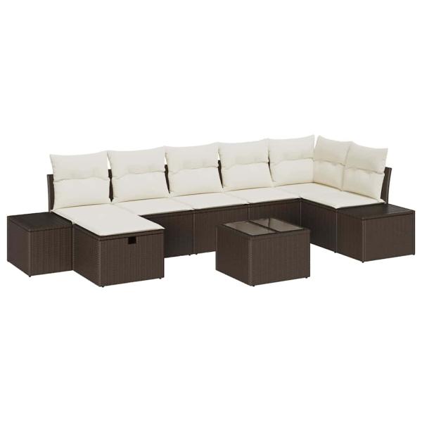 8-teiliges Garten-Sofa-Set mit Kissen Braun Poly-Rattan