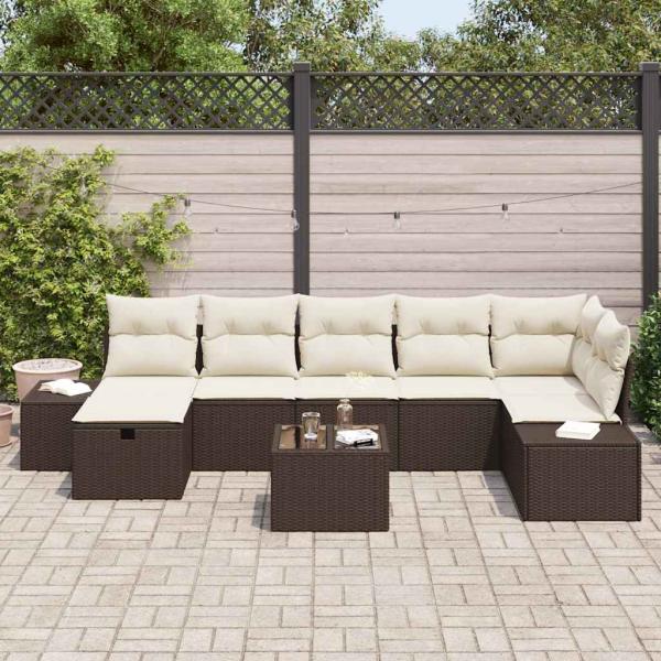 8-teiliges Garten-Sofa-Set mit Kissen Braun Poly-Rattan
