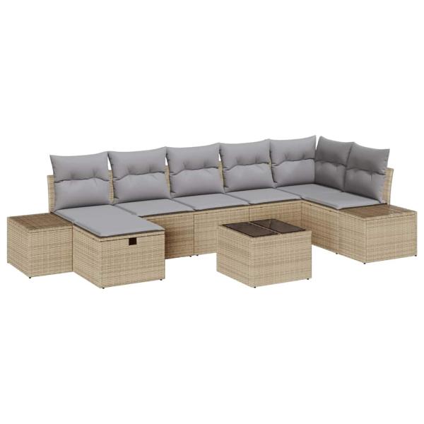 8-teiliges Garten-Sofa-Set mit Kissen Beige Poly Rattan
