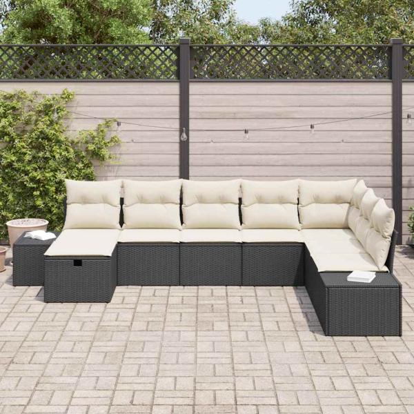 8-teiliges Garten-Sofa-Set mit Kissen Schwarz Poly Rattan