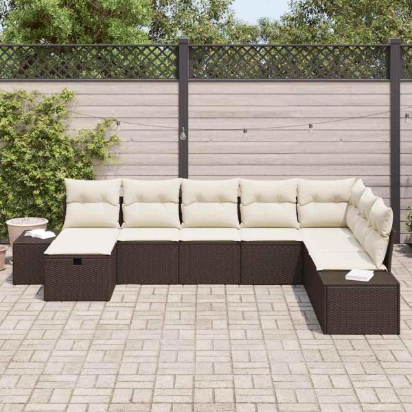 ARDEBO.de - 8-teiliges Garten Sofa Set mit Kissen Braun Poly Rattan