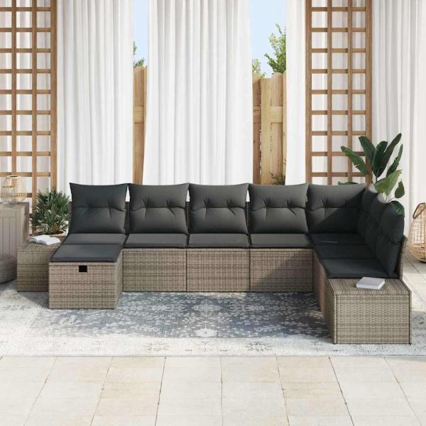 8-teiliges Garten-Sofa-Set mit Kissen Grau Poly-Rattan
