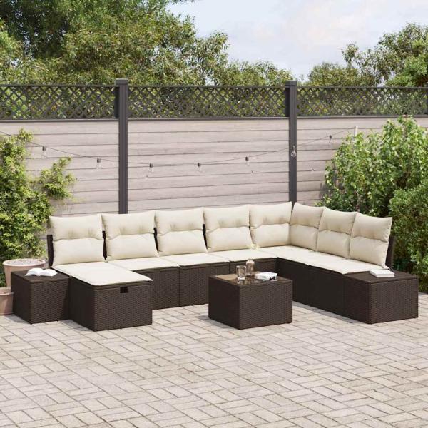 ARDEBO.de - 9-teiliges Garten-Sofa-Set mit Kissen in Braun aus Poly-Rattan