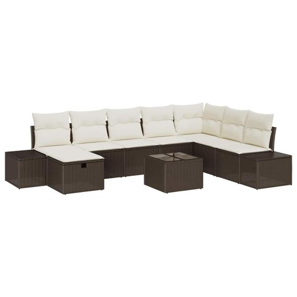 9-teiliges Garten-Sofa-Set mit Kissen in Braun aus Poly-Rattan