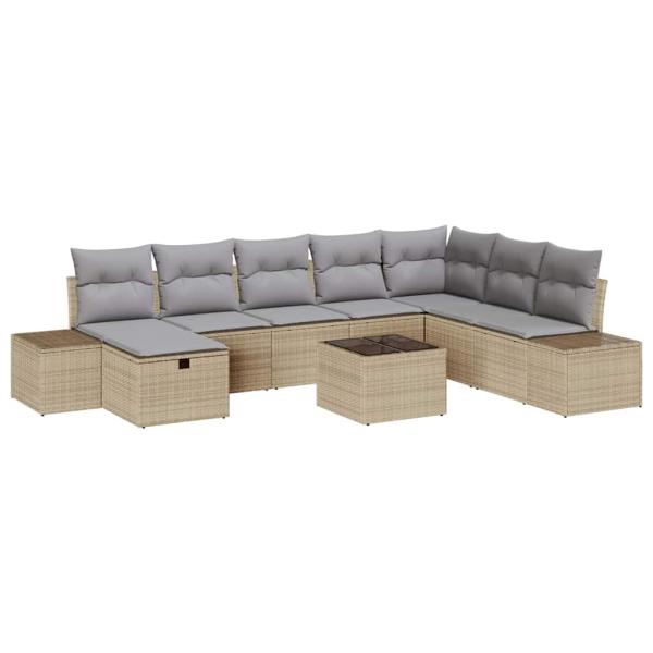 9-teiliges Garten-Sofa-Set mit Kissen Beige Poly Rattan