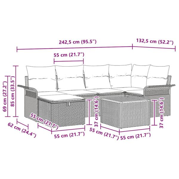 7-teiliges Garten-Sofa-Set mit Kissen Schwarz Poly-Rattan